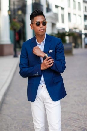 Blue men's blazers: shades, prints, choice, combination