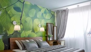 Green wallpaper in the interior of the bedroom