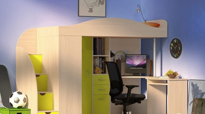 Loft beds with work area and wardrobe